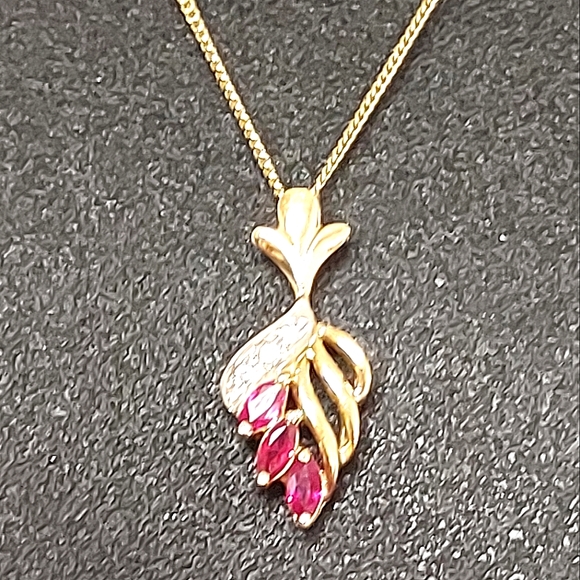 Pink Ruby & Diamond Jewelry in 10 Karat Yellow Gold Settings (Cancer Sign Gem) - Picture 6 of 16